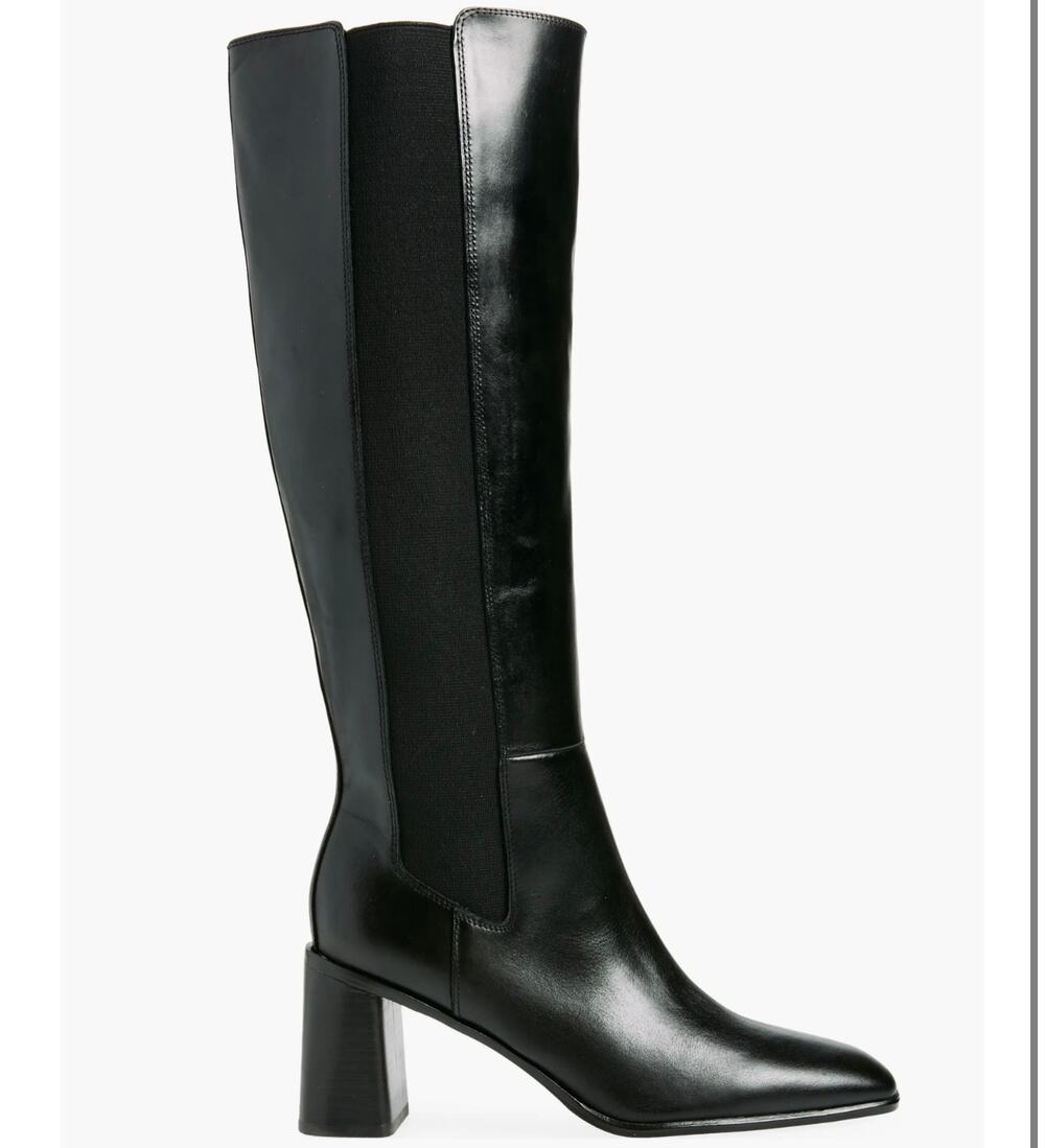 Nordstrom Tyra Black Tall Knee High Boot Sz 9.5 Leather Pull-On Elastic Gore NIB